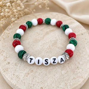 Magyar nemzeti színű ásvány karkötő TISZA felirattal 5327238 - Meska.hu