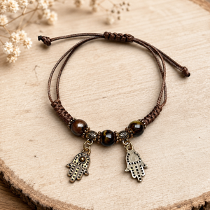 Csomózott makramé állítható méretű védelmező karkötő hamsa kéz charm - Meska.hu