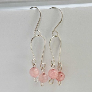 Lógós fülbevaló rózskvarccal, Ékszer, Fülbevaló, Lógó fülbevaló, Ékszerkészítés, MESKA