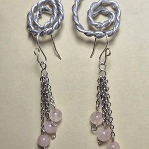 Láncos lógó fülbevaló rózskvarccal, Ékszer, Fülbevaló, Lógó fülbevaló, Ékszerkészítés, MESKA
