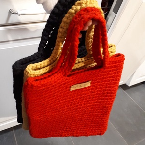 Horgolt Shopper Táska Piros Színben - táska & tok - kézitáska & válltáska - kézitáska - Meska.hu