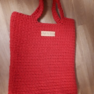 Horgolt Shopper Táska Piros Színben - táska & tok - kézitáska & válltáska - kézitáska - Meska.hu