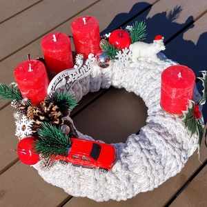 Horgolt Piros Adventi koszorú - karácsony - adventi díszek - adventi koszorú - Meska.hu