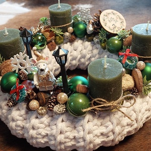 Horgol Zöld Fehér Egeres Adventi Koszorú - Meska.hu