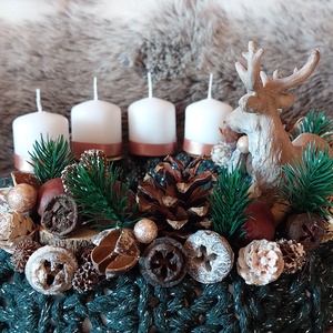 Horgolt Alapú Szarvasos Zöld Adventi koszorú - karácsony - adventi díszek - adventi koszorú - Meska.hu