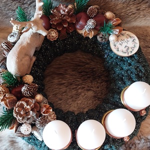 Horgolt Alapú Szarvasos Zöld Adventi koszorú - karácsony - adventi díszek - adventi koszorú - Meska.hu