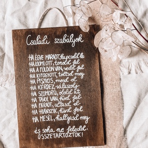 Családi szabályok fatábla - Meska.hu