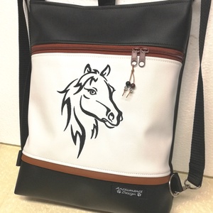 3in1 hímzett lovas női hátizsák divattáska oldaltáska fekete-fehér - táska & tok - variálható táska - Meska.hu