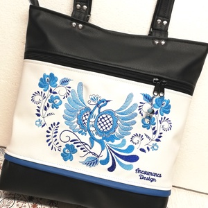 Szegecselt fülű nagyméretű City válltáska-Jégmadár fekete fehéren  - táska & tok - kézitáska & válltáska - nagy pakolós táska - Meska.hu