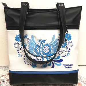 Szegecselt fülű nagyméretű City válltáska-Jégmadár fekete fehéren  - táska & tok - kézitáska & válltáska - nagy pakolós táska - Meska.hu