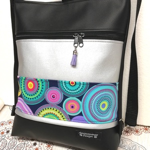 Egyedi 3in1 női hátizsák divattáska oldaltáska fekete-ezüst-mandalák - táska & tok - variálható táska - Meska.hu