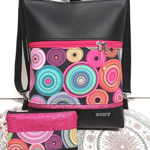 Egyedi 3in1 hátizsák oldaltáska ajándék neszivel - Csajos pink mandalás  - táska & tok - variálható táska - Meska.hu
