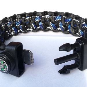 Taktikai túlélő paracord karkötő 3 funkciós csattal DRAGON EYE fekete-kék-antik ezüst (felnőtt M méret) - ékszer - karkötő - fonott karkötő - Meska.hu