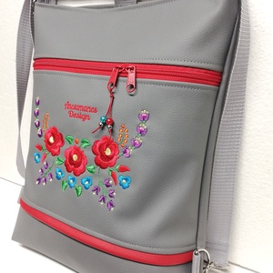 Hímzett 3in1 hátizsák univerzális táska Hungarian Folkart15 szürke alap színes hímzéssel - táska & tok - variálható táska - Meska.hu