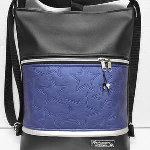 3in1 női hátizsák univerzális táska Kék csillagok fekete alapon ezüst cipzárral, Táska & Tok, Variálható táska, Varrás, MESKA
