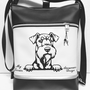 3in1 hímzett Airedale terrier kutyás hátizsák univerzális táska fekete fehér ezüst, Táska & Tok, Hátizsák, Hátizsák, Varrás, Hímzés, MESKA