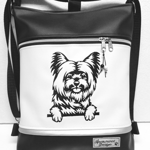 3in1 hímzett Yorkshire Terrier kutyás hátizsák univerzális táska fekete fehér ezüst - táska & tok - hátizsák - hátizsák - Meska.hu