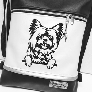 3in1 hímzett Yorkshire Terrier kutyás hátizsák univerzális táska fekete fehér ezüst - táska & tok - hátizsák - hátizsák - Meska.hu