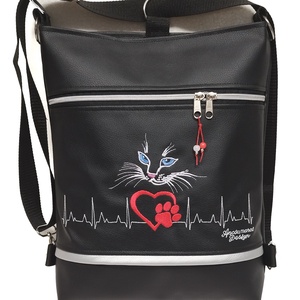 Szívdobogás hímzett 3in1 hátizsák univerzális táska EKG szív tappancs cica, Táska & Tok, Hátizsák, Hátizsák, Varrás, Hímzés, MESKA