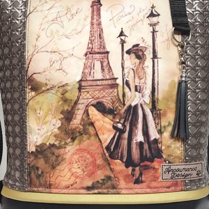 Hölgy Párizsban - hátulzsebes 3in1 textilbőr hátizsák univerzális táska 30x35cm - táska & tok - variálható táska - Meska.hu
