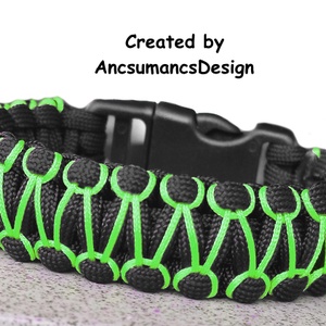 Designer túlélő paracord karkötő biztonsági csattal COBRA RIDER STITCH Fekete neonzöld (csuklóméret 18-18,5cm), Ékszer, Karkötő, Fonott karkötő, Csomózás, Ékszerkészítés, MESKA