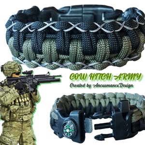 Taktikai túlélő paracord karkötő biztonsági csattal COW HITCH ARMY fekete keki (csuklóméret 18-18,5cm) - Meska.hu