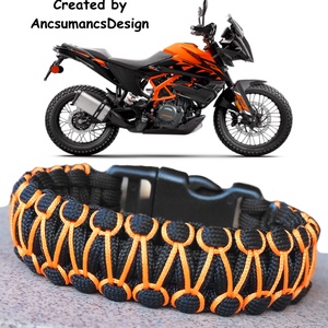 Designer túlélő paracord karkötő biztonsági csattal COBRA RIDER STITCH KTM Fekete narancssárga (csuklóméret 19-20cm), Ékszer, Karkötő, Fonott karkötő, Csomózás, Ékszerkészítés, MESKA