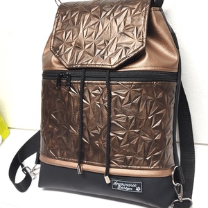 Fedélrészes zsinóros 3in1 hátizsák univerzális táska - Metál kristályos bronz feketével - táska & tok - hátizsák - hátizsák - Meska.hu