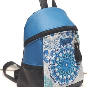MAXIM BackPack L hátizsák - Egyedi mandalás kék fekete alapon textilbőr pántokkal 36x28x16, Táska & Tok, Hátizsák, Hátizsák, Varrás, MESKA
