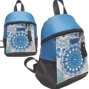 MAXIM BackPack L hátizsák - Egyedi mandalás kék fekete alapon textilbőr pántokkal 36x28x16 - táska & tok - hátizsák - hátizsák - Meska.hu