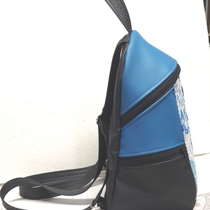 MAXIM BackPack L hátizsák - Egyedi mandalás kék fekete alapon textilbőr pántokkal 36x28x16 - táska & tok - hátizsák - hátizsák - Meska.hu