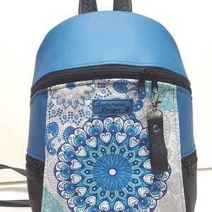 MAXIM BackPack L hátizsák - Egyedi mandalás kék fekete alapon textilbőr pántokkal 36x28x16 - táska & tok - hátizsák - hátizsák - Meska.hu