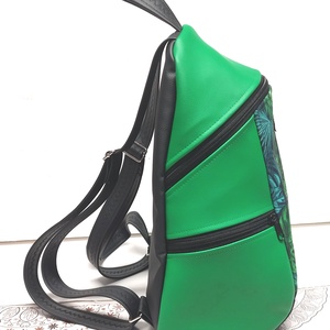 MAXIM BackPack L hátizsák - Pálmalevelek zöld fekete alapon textilbőr pántokkal 36x28x16 - táska & tok - hátizsák - hátizsák - Meska.hu