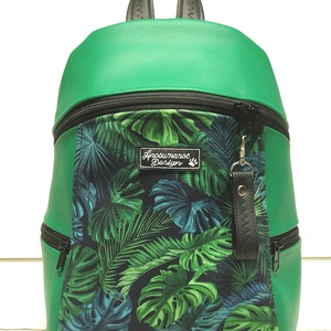 MAXIM BackPack L hátizsák - Pálmalevelek zöld fekete alapon textilbőr pántokkal 36x28x16 - táska & tok - hátizsák - hátizsák - Meska.hu