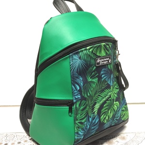 MAXIM BackPack L hátizsák - Pálmalevelek zöld fekete alapon textilbőr pántokkal 36x28x16 - táska & tok - hátizsák - hátizsák - Meska.hu