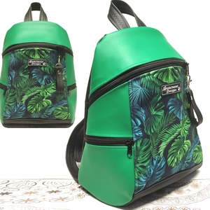MAXIM BackPack L hátizsák - Pálmalevelek zöld fekete alapon textilbőr pántokkal 36x28x16 - Meska.hu