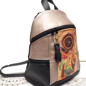MAXIM BackPack L hátizsák - Álomfogó fekete púder alapon textilbőr pántokkal 36x28x16 - táska & tok - hátizsák - hátizsák - Meska.hu