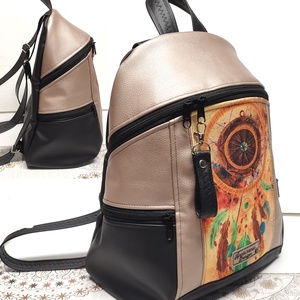 MAXIM BackPack L hátizsák - Álomfogó fekete púder alapon textilbőr pántokkal 36x28x16, Táska & Tok, Hátizsák, Hátizsák, Varrás, MESKA
