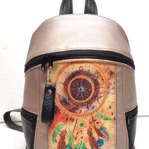 MAXIM BackPack L hátizsák - Álomfogó fekete púder alapon textilbőr pántokkal 36x28x16 - táska & tok - hátizsák - hátizsák - Meska.hu