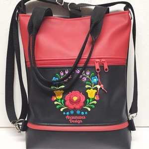 Hímzett 4in1 hátizsák univerzális táska fekete piros Hungarian Folkart05, Táska & Tok, Variálható táska, Varrás, Hímzés, MESKA