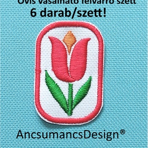 Vasalható varrható hímzett felvarró ovisjel óvodai jel Tulipán 5cm 6db/szett, Játék & Sport, Ovis felszerelés, Óvodai jelek, Hímzés, MESKA