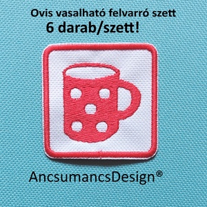 Vasalható varrható hímzett felvarró ovisjel óvodai jel Pöttyös bögre 4cm 6db/szett, Játék & Sport, Ovis felszerelés, Óvodai jelek, Hímzés, MESKA