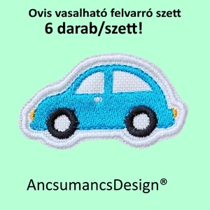 Vasalható varrható hímzett felvarró ovisjel óvodai jel Kék Autó Kisautó 5,5cm 6db/szett, Játék & Sport, Ovis felszerelés, Óvodai jelek, Hímzés, MESKA