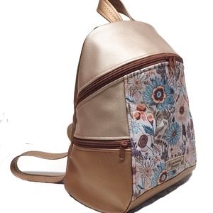 MAXIM BackPack L hátizsák - Réti virágok púder és bronz alapon textilbőr pántokkal, Táska & Tok, Hátizsák, Hátizsák, Varrás, MESKA