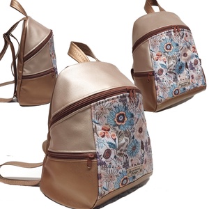 MAXIM BackPack L hátizsák - Réti virágok púder és bronz alapon textilbőr pántokkal - táska & tok - hátizsák - hátizsák - Meska.hu