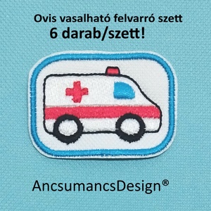 Vasalható varrható hímzett felvarró ovisjel óvodai jel Mentőautó 5cm 6db/szett, Játék & Sport, Ovis felszerelés, Óvodai jelek, Hímzés, MESKA