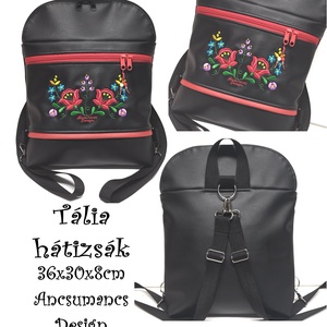 Tália hátizsák 4 zsebbel - Elegáns fekete Hungarian Folkart24 Kalocsai virágos hátizsák - táska & tok - hátizsák - roll top hátizsák - Meska.hu