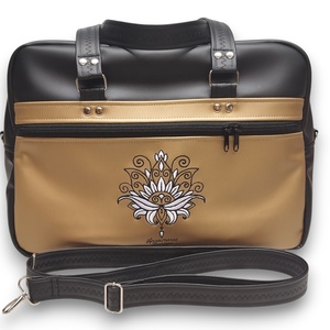 Fly Bag utazótáska kézipoggyász repülős méret 40x30x18 Lótuszvirág fekete és óarany alapon - táska & tok - kézitáska & válltáska - nagy pakolós táska - Meska.hu