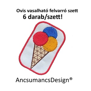 Vasalható varrható hímzett felvarró ovisjel óvodai jel Fagyi 5,5cm 6db/szett, Játék & Sport, Ovis felszerelés, Óvodai jelek, Hímzés, MESKA