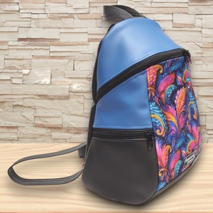 MAXIM BackPack L hátizsák - Karnevál kék fekete alapon textilbőr pántokkal 36x30x16 - táska & tok - hátizsák - hátizsák - Meska.hu